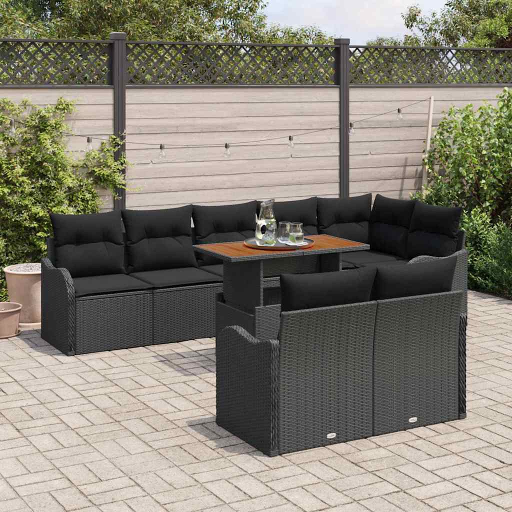 Set Divano da Giardino con archiviazione 9 pcs Nero Poly Rattan | homemem39