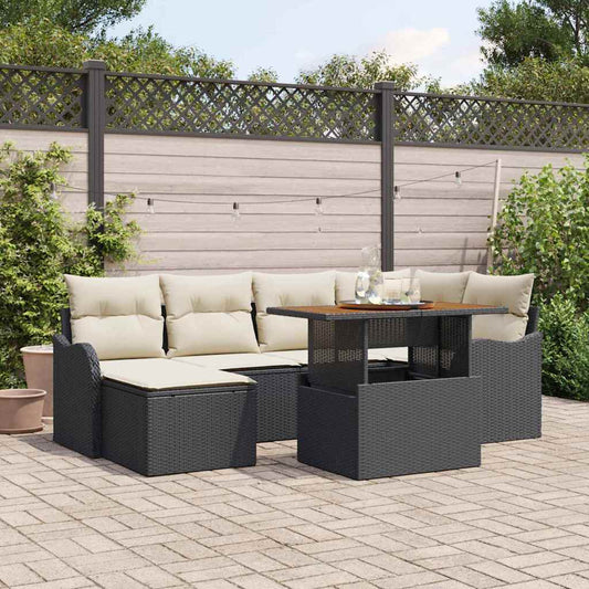 Set Divano da Giardino con archiviazione 7 pcs Nero Poly Rattan - homemem39