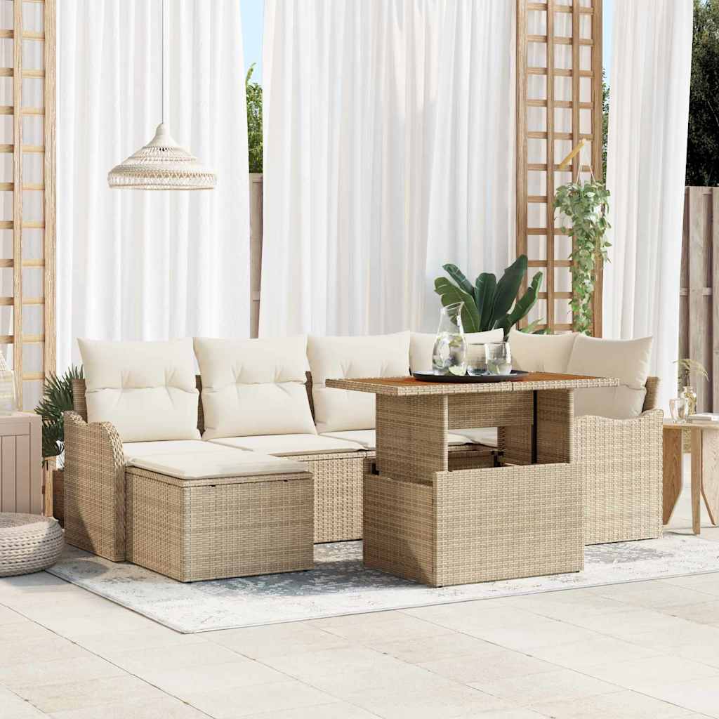 Set Divano da Giardino 7 pcs Beige Poly Rattan - homemem39
