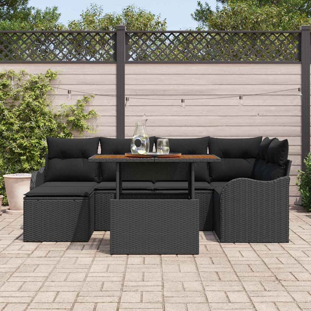 Set Divano da Giardino con archiviazione 7 pcs Nero Poly Rattan - homemem39