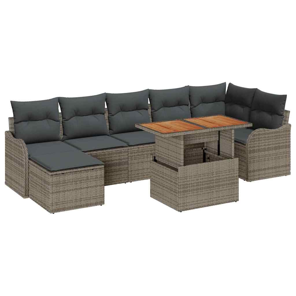Set Divano da Giardino 8 pcs Grigio Poly Rattan