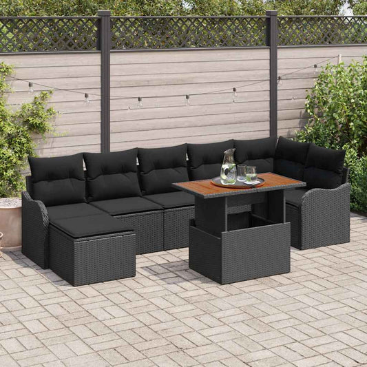 Set Divano da Giardino con archiviazione 8 pcs Nero Poly Rattan | homemem39