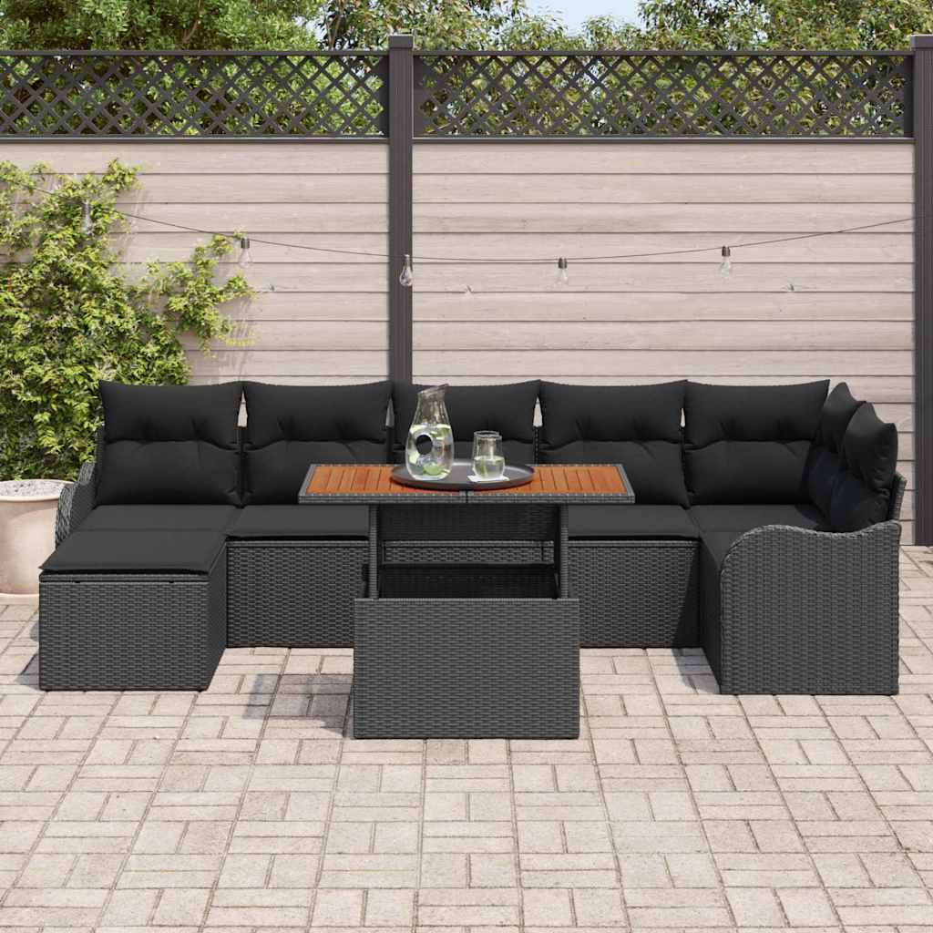 Set Divano da Giardino con archiviazione 8 pcs Nero Poly Rattan | homemem39