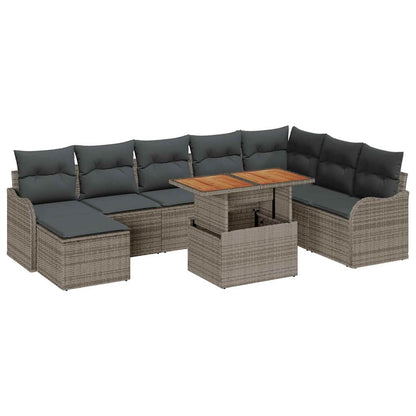 Set Divano da Giardino 9 pcs Grigio Poly Rattan