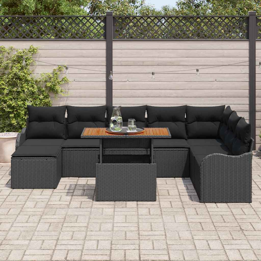 Set Divano da Giardino con archiviazione 9 pcs Nero Poly Rattan