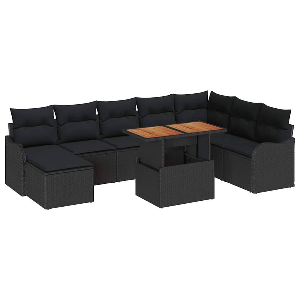 Set Divano da Giardino con archiviazione 9 pcs Nero Poly Rattan