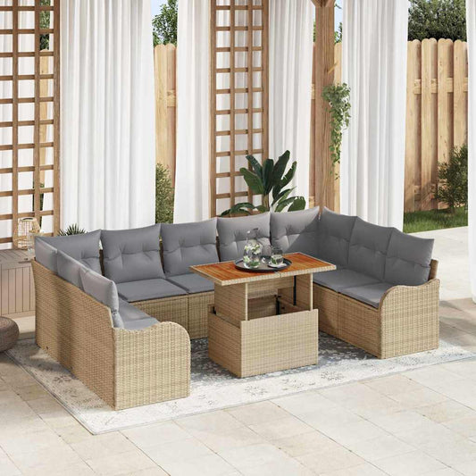 Set Divano da Giardino 10 pcs Beige Poly Rattan - homemem39