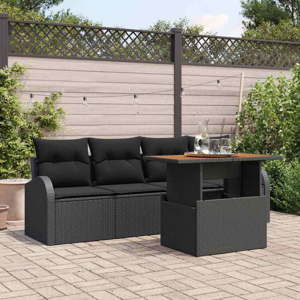 Set Divano da Giardino con archiviazione 5 pcs Nero Poly Rattan - homemem39