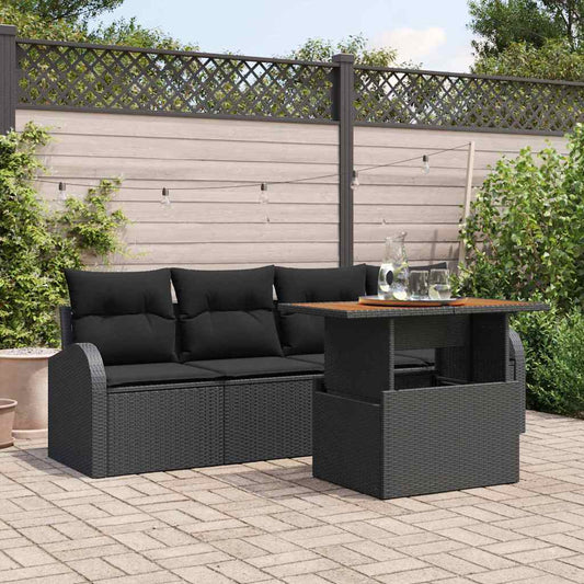 Set Divano da Giardino con archiviazione 5 pcs Nero Poly Rattan - homemem39