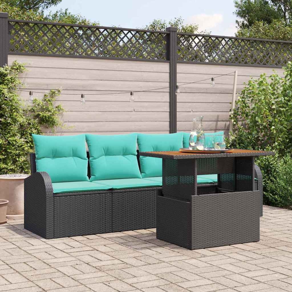 Set Divano da Giardino con archiviazione 5 pcs Nero Poly Rattan | homemem39