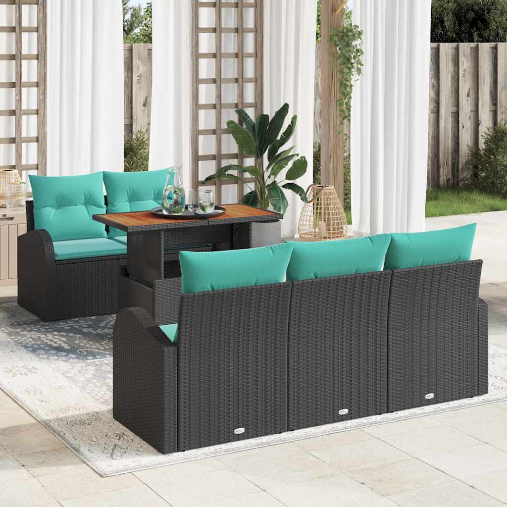 Set Divano da Giardino con archiviazione 6 pcs Nero Poly Rattan | homemem39