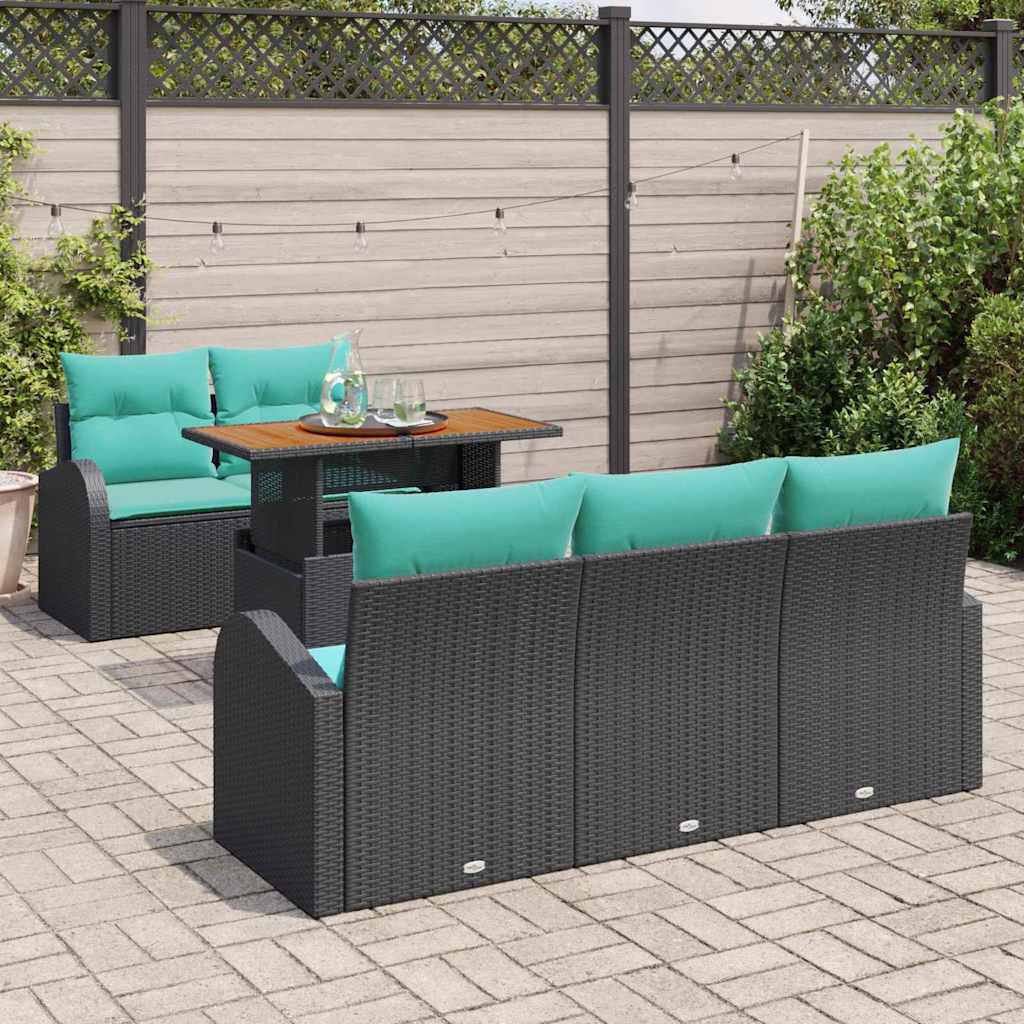 Set Divano da Giardino con archiviazione 6 pcs Nero Poly Rattan | homemem39