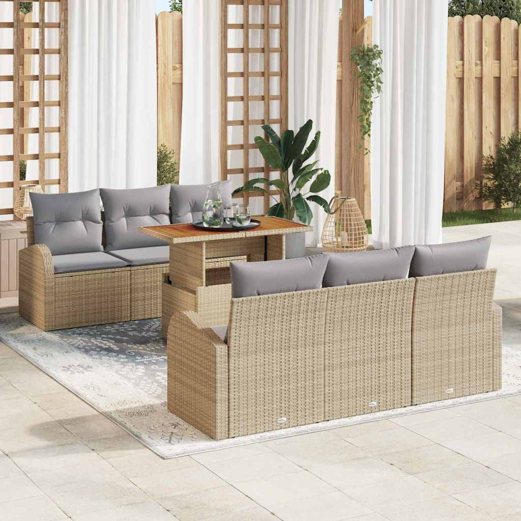 Set Divano da Giardino 7 pcs Beige Poly Rattan - homemem39