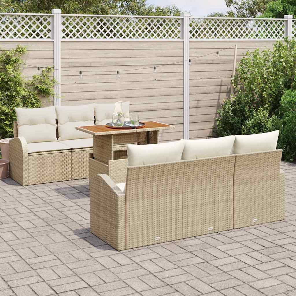 Set Divano da Giardino 7 pcs Beige Poly Rattan - homemem39
