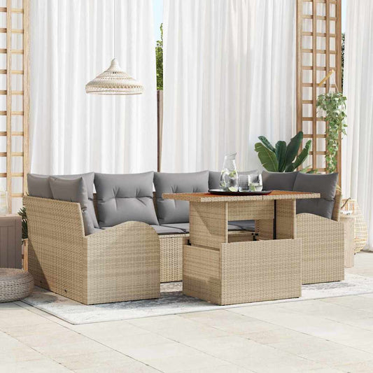 Set Divano da Giardino 7 pcs Beige Poly Rattan - homemem39