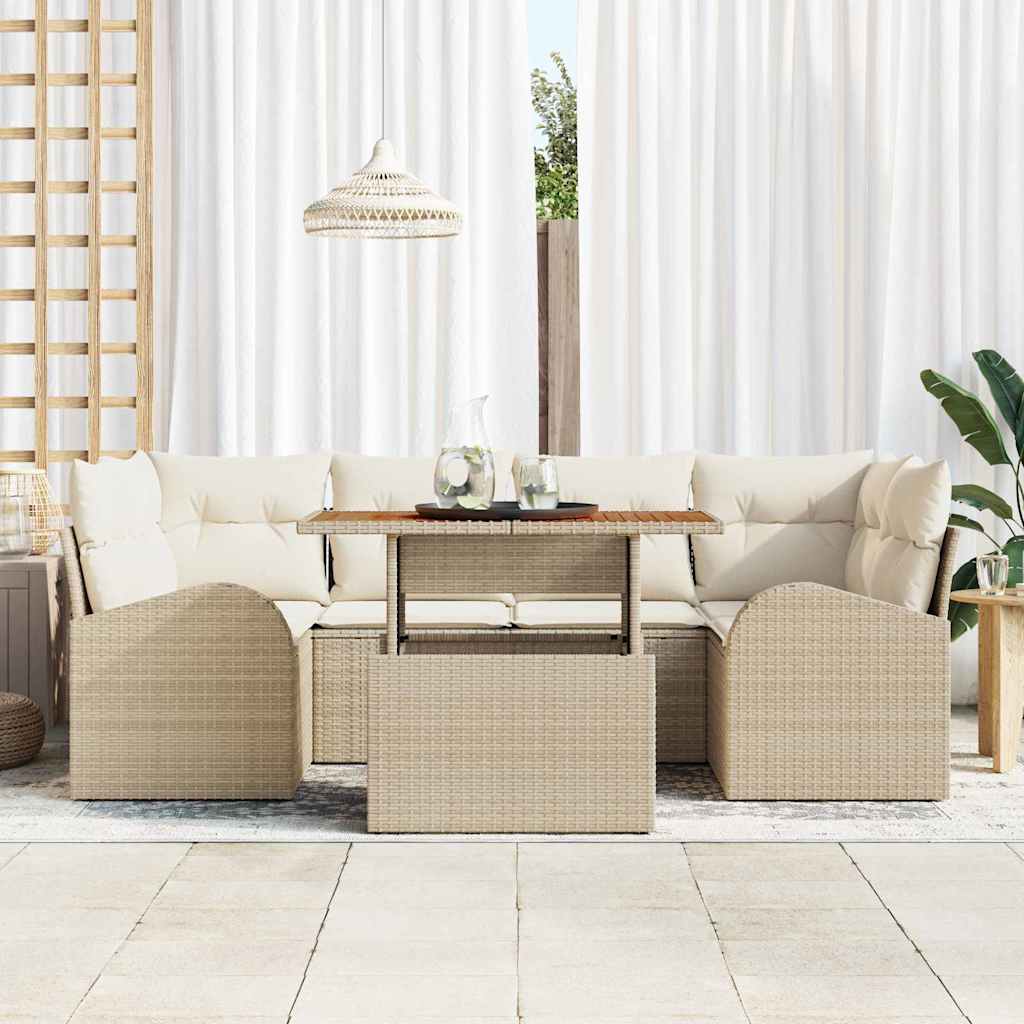 Set Divano da Giardino 7 pcs Beige Poly Rattan | homemem39