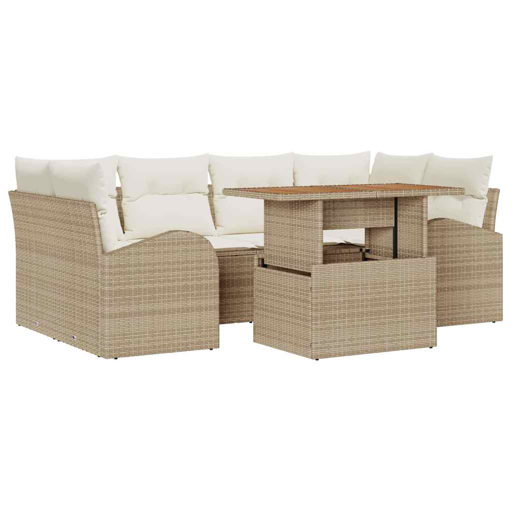 Set Divano da Giardino 7 pcs Beige Poly Rattan | homemem39