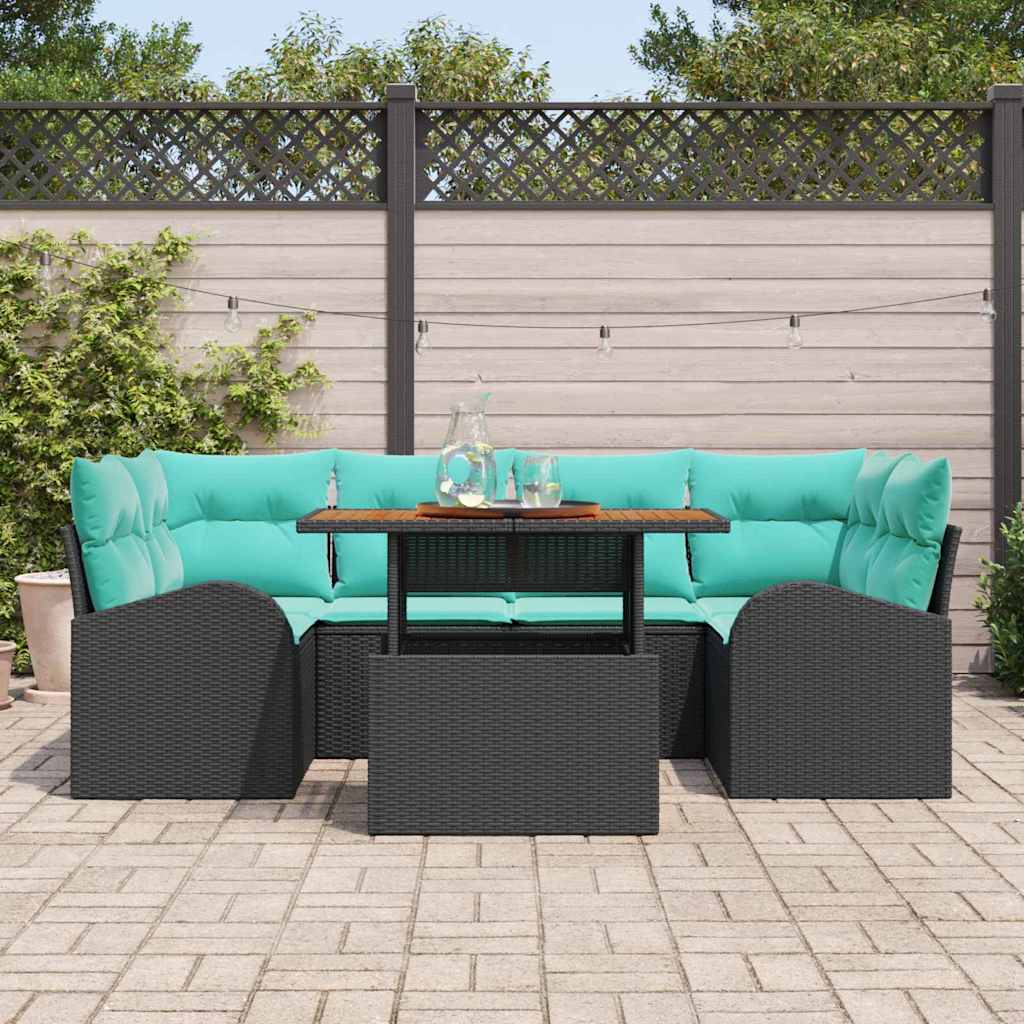 Set Divano da Giardino con archiviazione 7 pcs Nero Poly Rattan | homemem39
