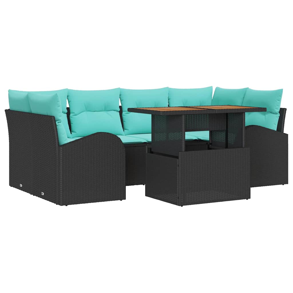 Set Divano da Giardino con archiviazione 7 pcs Nero Poly Rattan | homemem39
