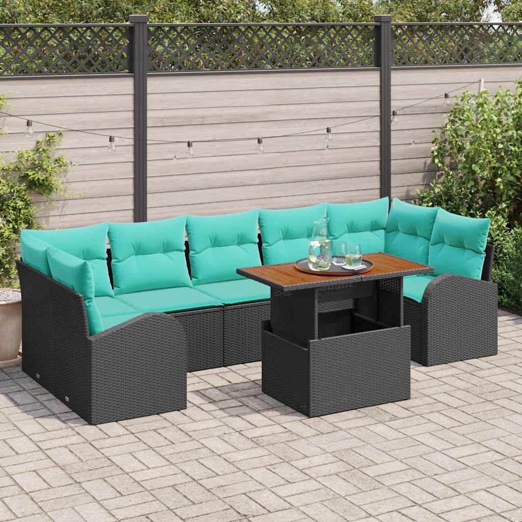 Set Divano da Giardino con archiviazione 8 pcs Nero Poly Rattan