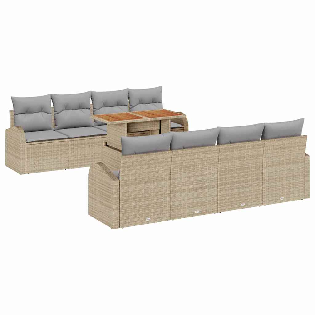 Set Divano da Giardino 9 pcs Beige Poly Rattan - homemem39
