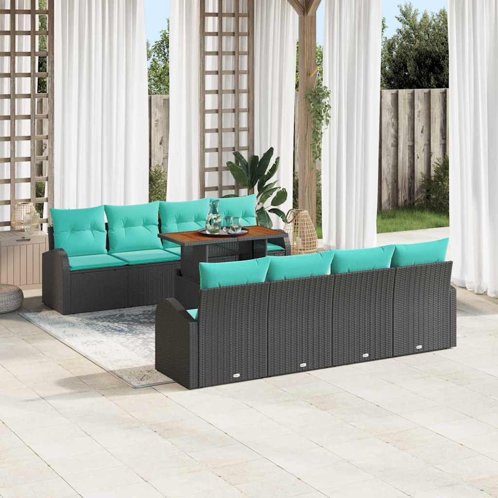 Set Divano da Giardino con archiviazione 9 pcs Nero Poly Rattan | homemem39