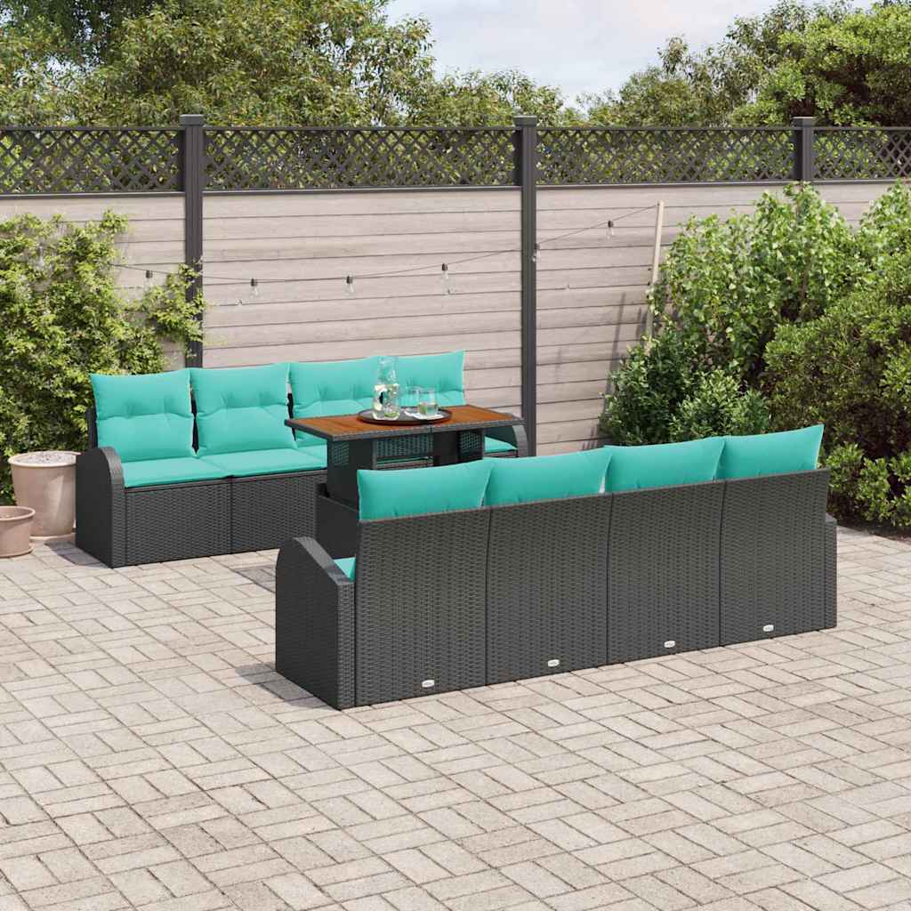 Set Divano da Giardino con archiviazione 9 pcs Nero Poly Rattan | homemem39