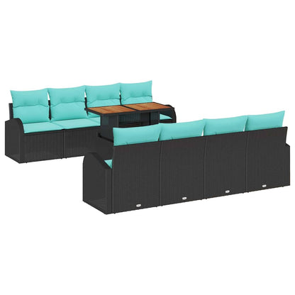 Set Divano da Giardino con archiviazione 9 pcs Nero Poly Rattan | homemem39