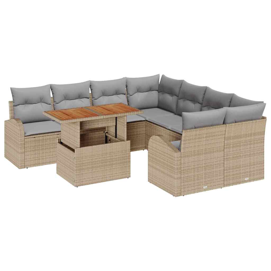 Set Divano da Giardino 9 pcs Beige Poly Rattan - homemem39