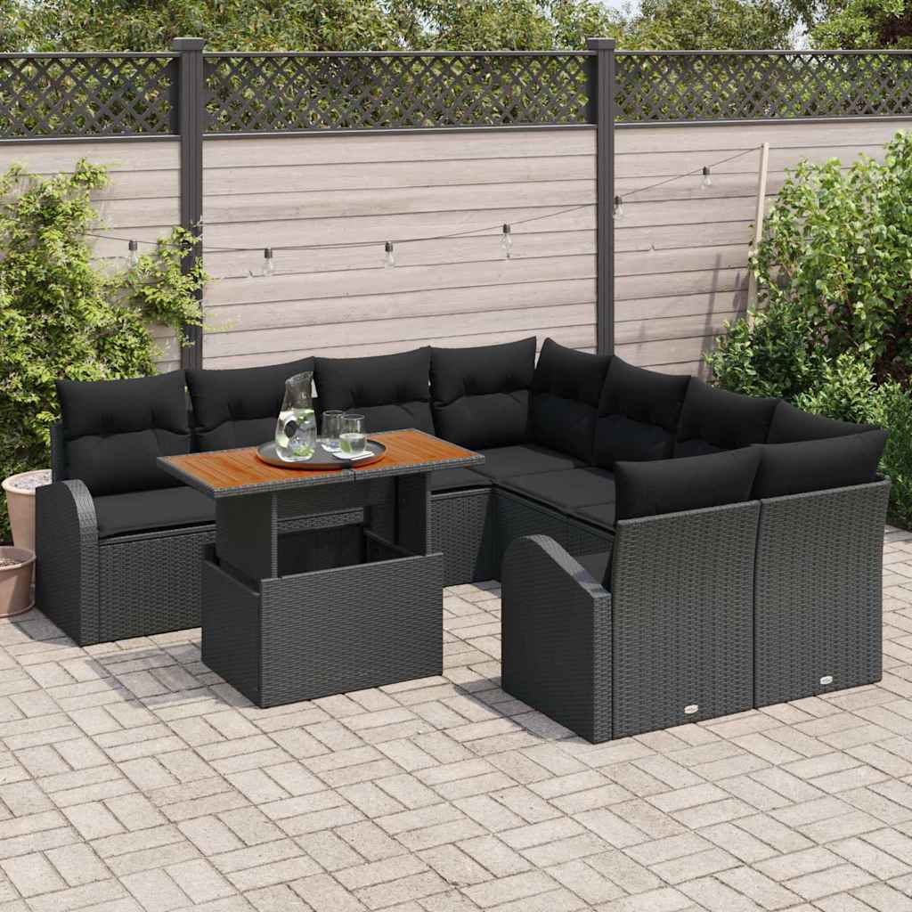 Set Divano da Giardino con archiviazione 9 pcs Nero Poly Rattan - homemem39