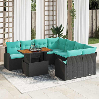 Set Divano da Giardino con archiviazione 9 pcs Nero Poly Rattan | homemem39