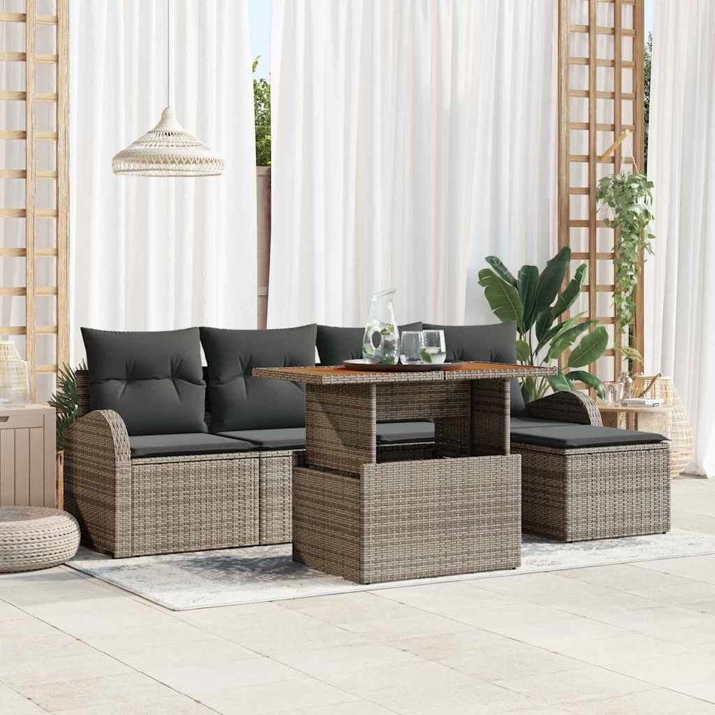 Set Divano da Giardino 6 pcs Grigio Poly Rattan - homemem39