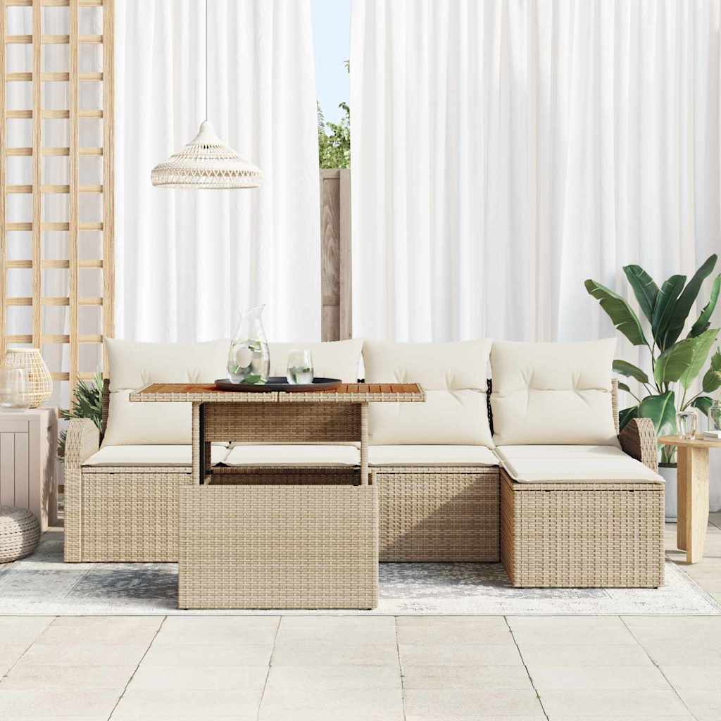 Set Divano da Giardino 6 pcs Beige Poly Rattan - homemem39