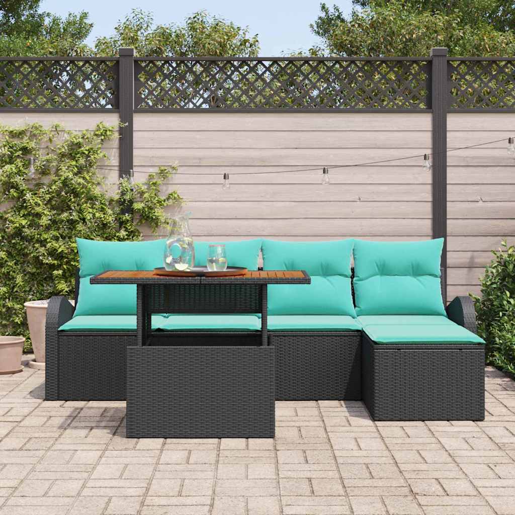 Set Divano da Giardino con archiviazione 6 pcs Nero Poly Rattan | homemem39