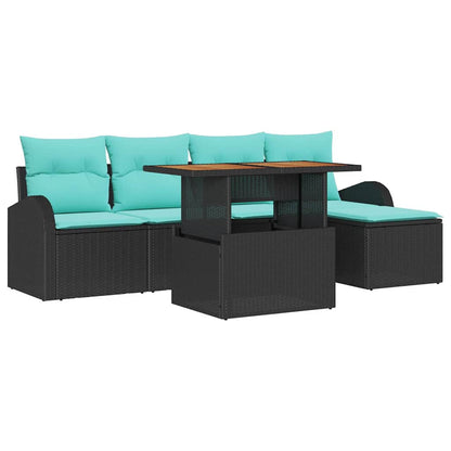 Set Divano da Giardino con archiviazione 6 pcs Nero Poly Rattan | homemem39