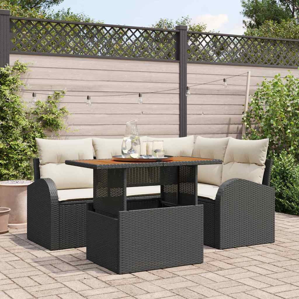 Set Divano da Giardino con archiviazione 5 pcs Nero Poly Rattan - homemem39