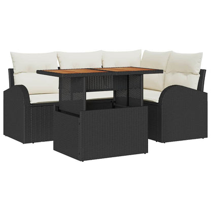 Set Divano da Giardino con archiviazione 5 pcs Nero Poly Rattan - homemem39