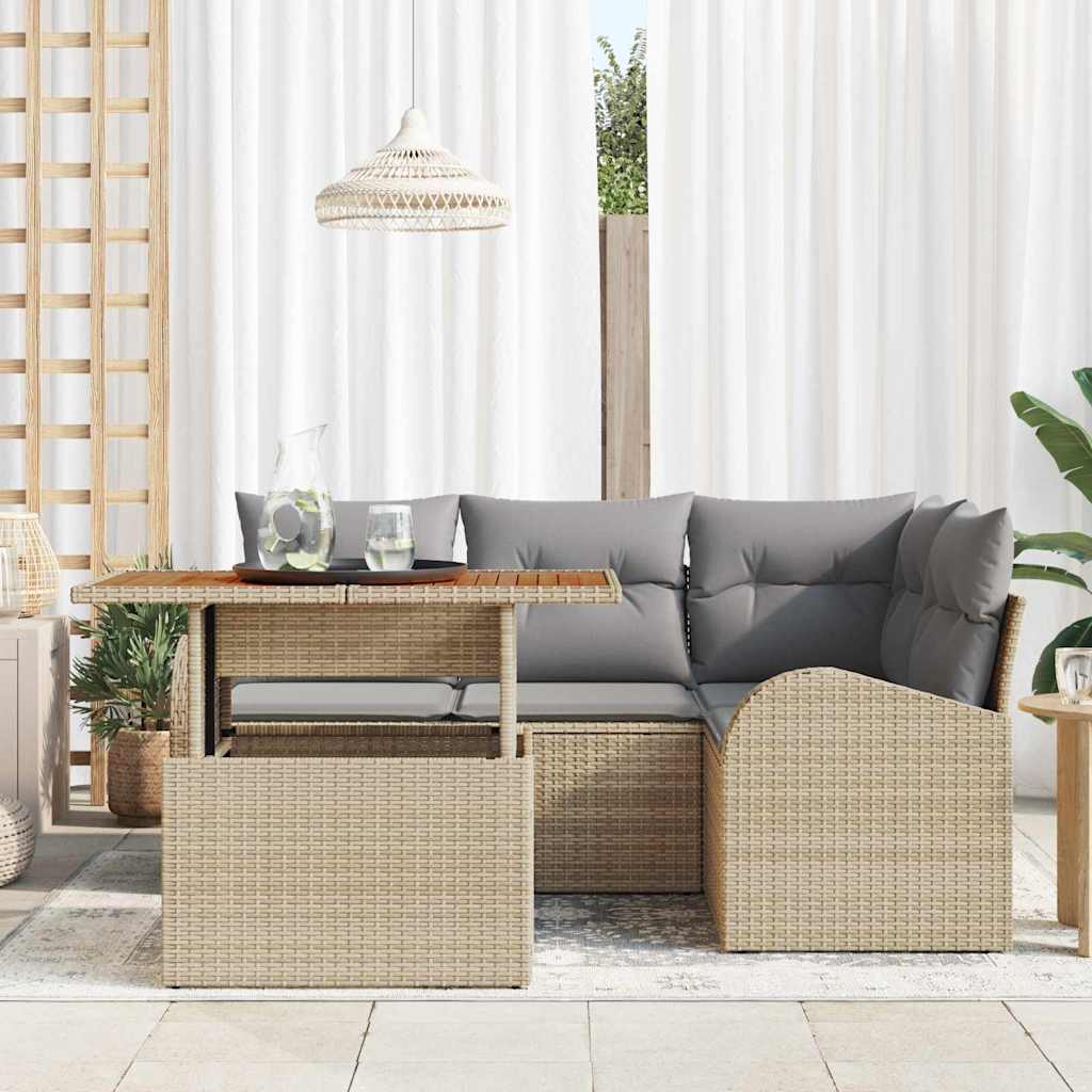 Set Divano da Giardino 5 pcs Beige Poly Rattan | homemem39