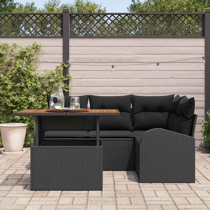 Set Divano da Giardino con archiviazione 5 pcs Nero Poly Rattan