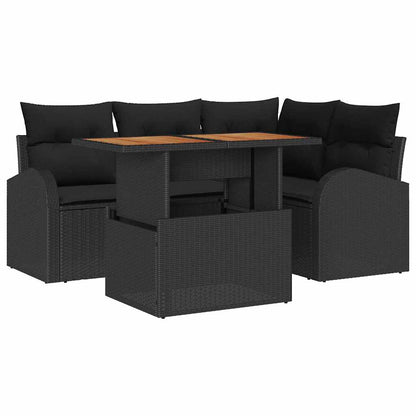 Set Divano da Giardino con archiviazione 5 pcs Nero Poly Rattan | homemem39