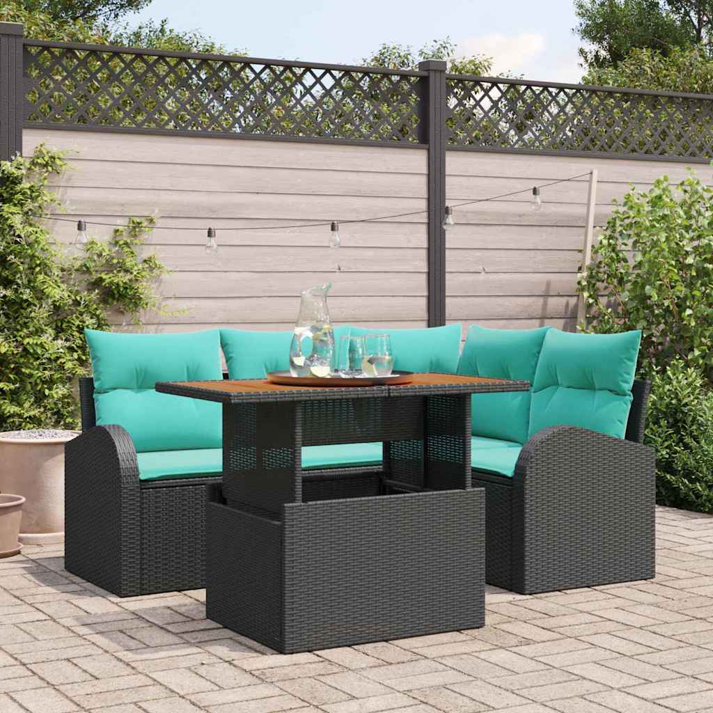 Set Divano da Giardino con archiviazione 5 pcs Nero Poly Rattan | homemem39