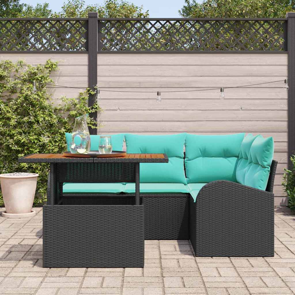 Set Divano da Giardino con archiviazione 5 pcs Nero Poly Rattan | homemem39