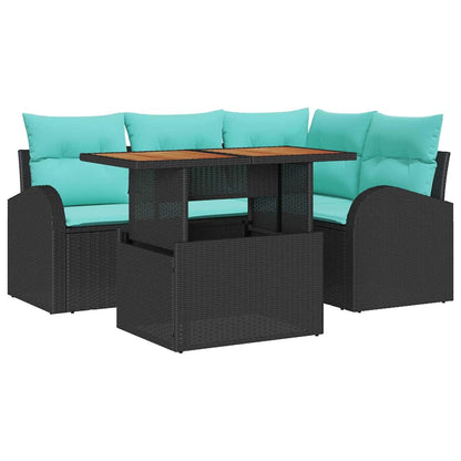 Set Divano da Giardino con archiviazione 5 pcs Nero Poly Rattan | homemem39