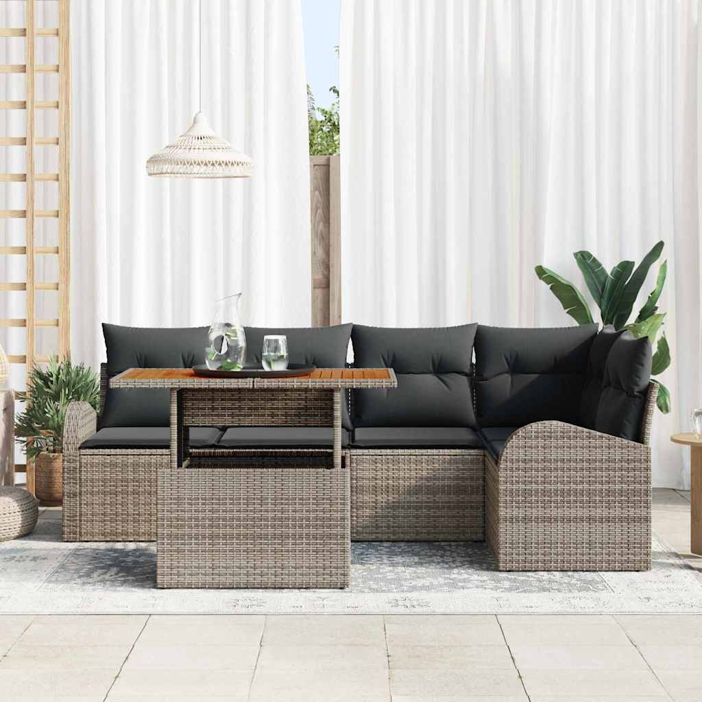 Set Divano da Giardino 6 pcs Grigio Poly Rattan - homemem39