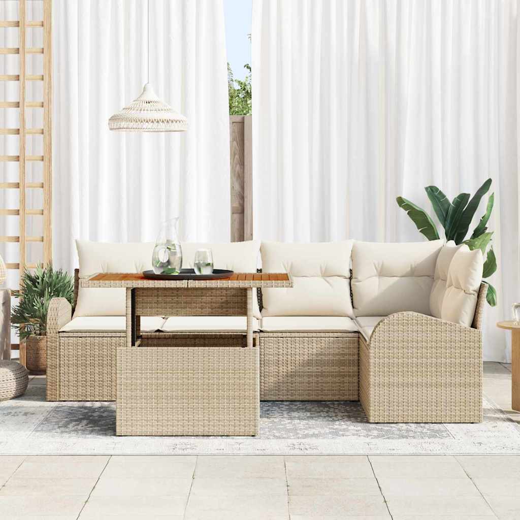 Set Divano da Giardino 6 pcs Beige Poly Rattan - homemem39