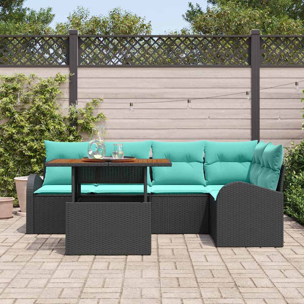 Set Divano da Giardino con archiviazione 6 pcs Nero Poly Rattan | homemem39
