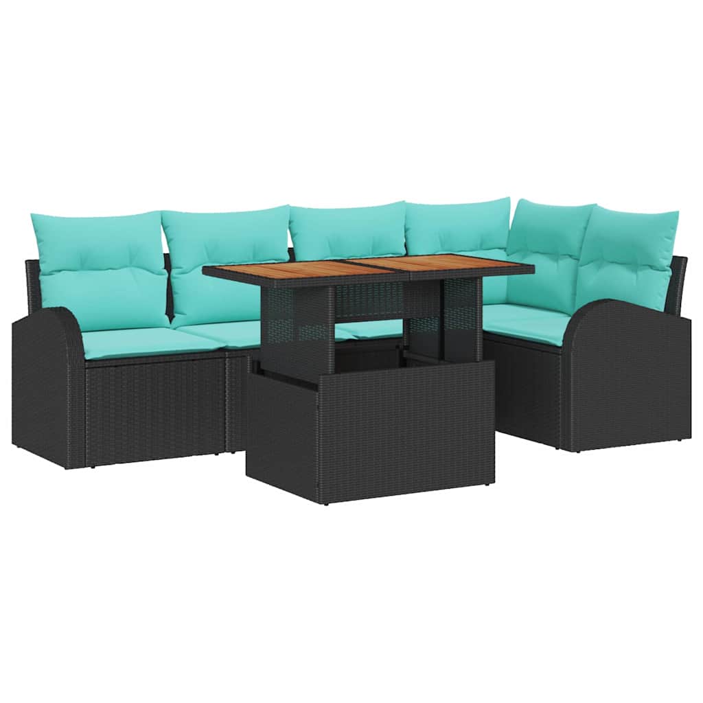 Set Divano da Giardino con archiviazione 6 pcs Nero Poly Rattan | homemem39
