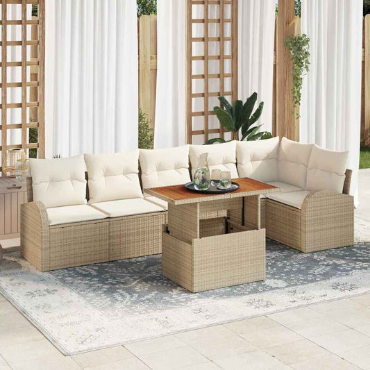 Set Divano da Giardino 7 pcs Beige Poly Rattan - homemem39