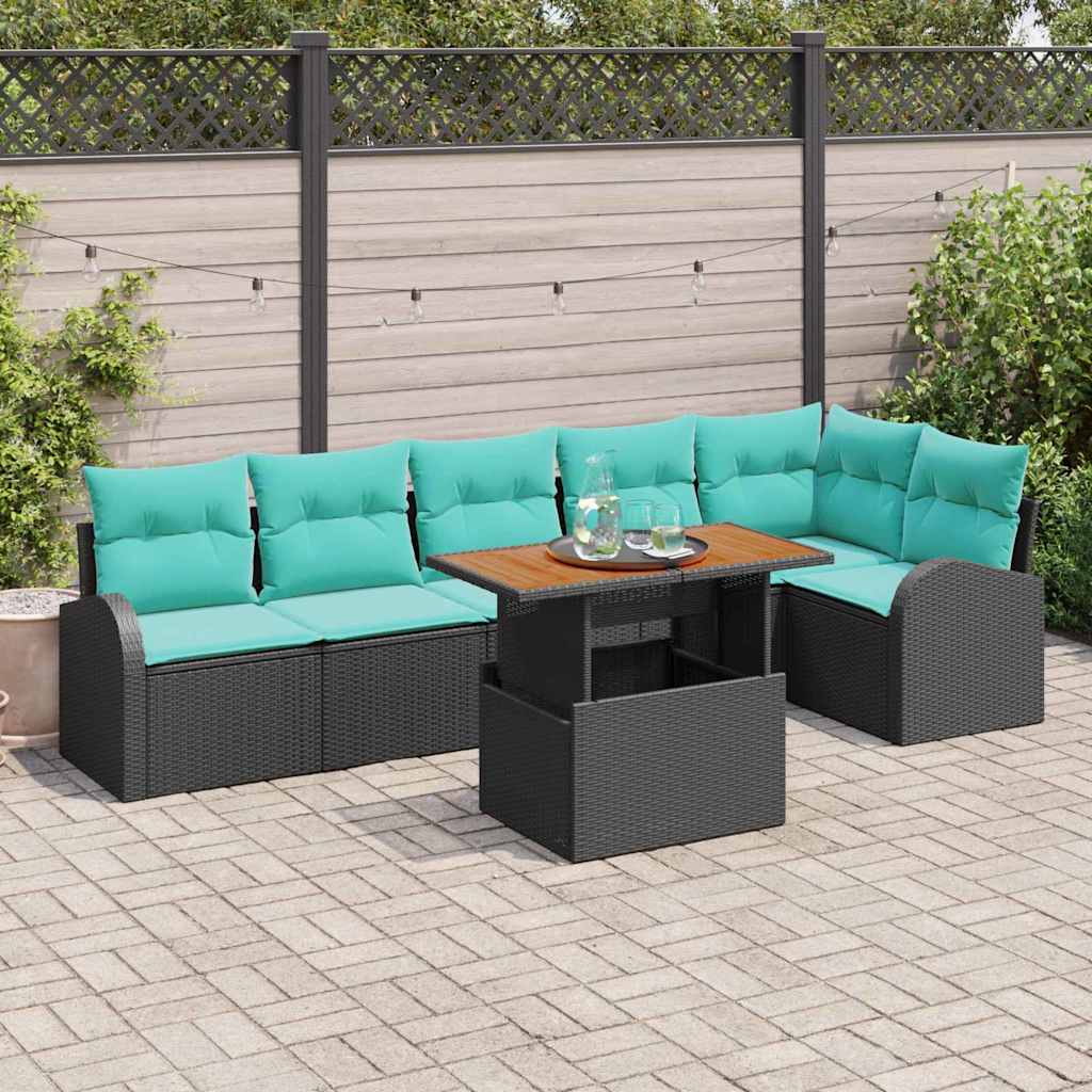 Set Divano da Giardino con archiviazione 7 pcs Nero Poly Rattan | homemem39