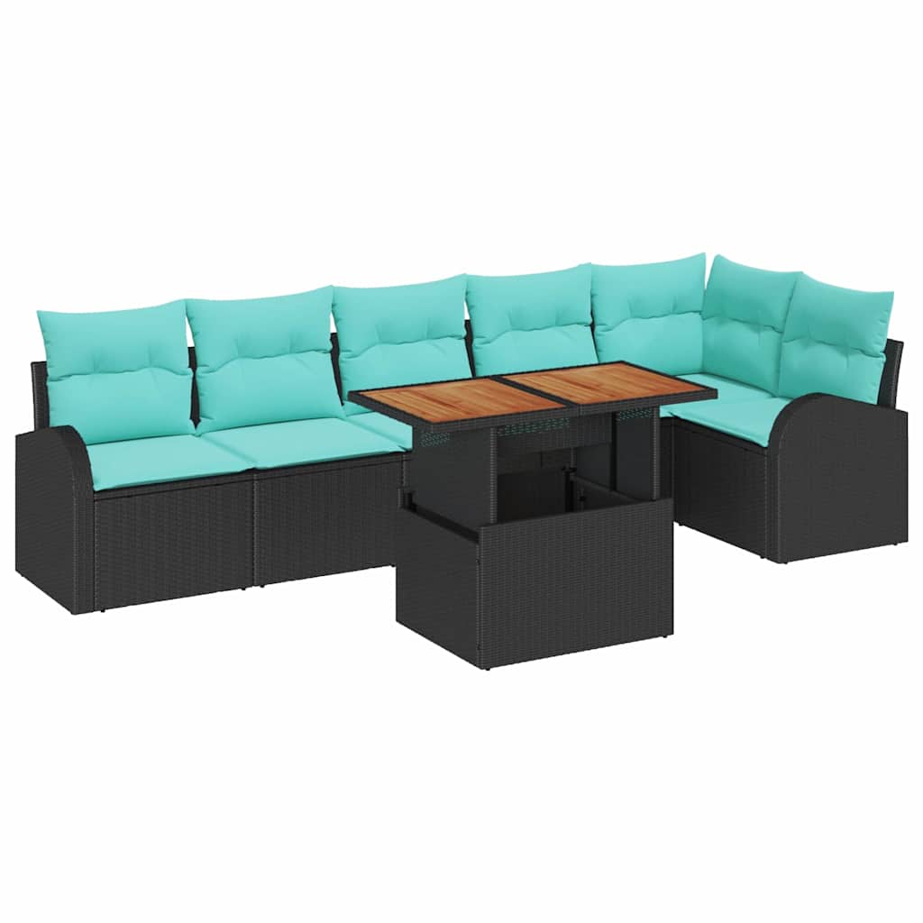 Set Divano da Giardino con archiviazione 7 pcs Nero Poly Rattan | homemem39